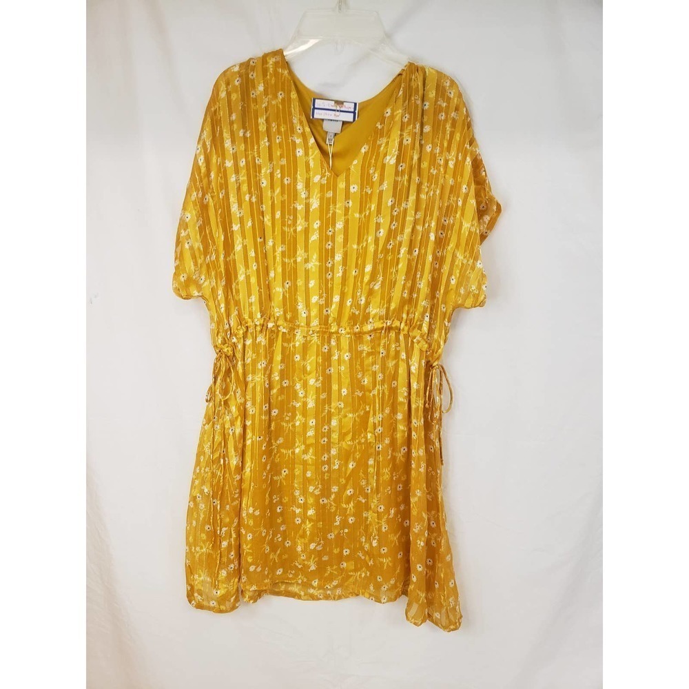 Ichi golden flowered dress. Small. NWT. Adjustable waist. 19" waist to hem.